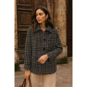 Vintage-Inspired Harvé Benard‎ Black & White Tweed Jacket Size 14